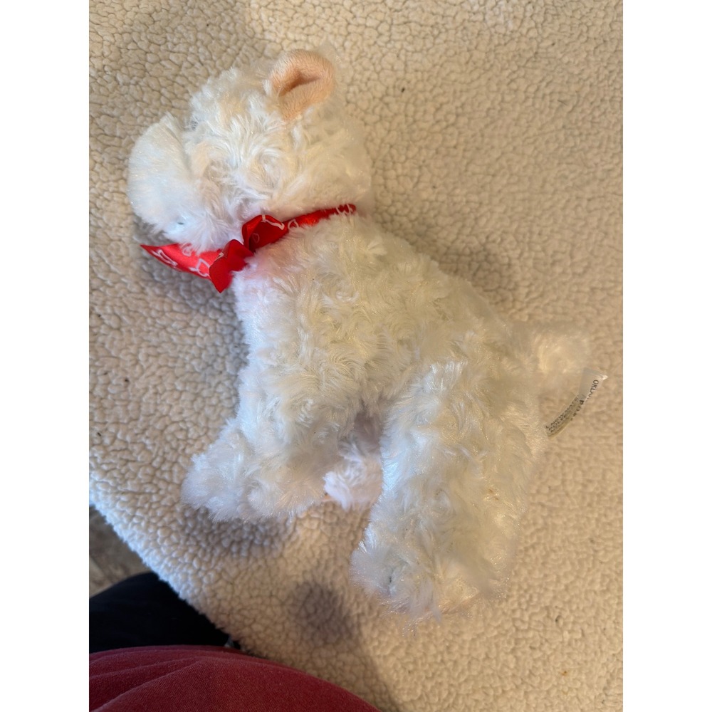 Hobby Lobby White Westie Dog Plush Stuffed Animal Red Ribbon Holiday Puppy 8"